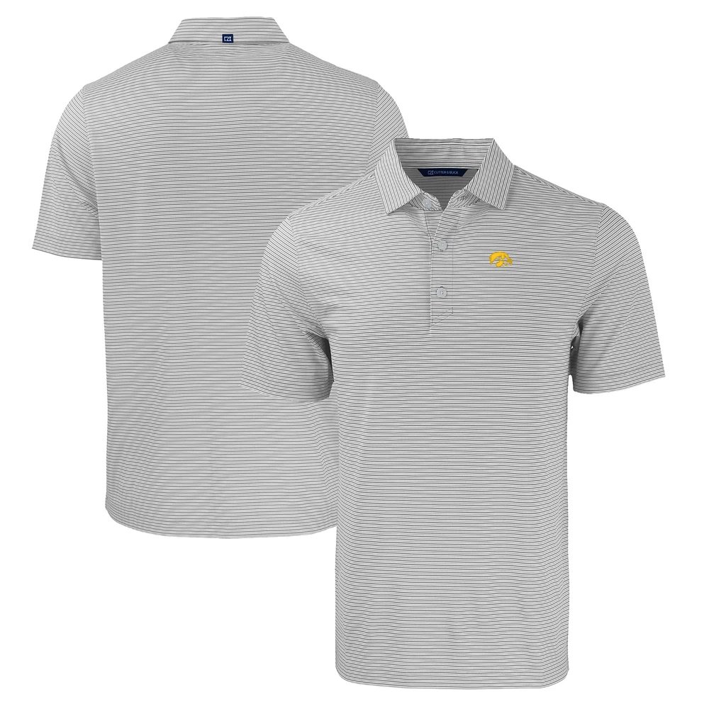 Men's Cutter & Buck Gray/White Iowa Hawkeyes Forge Eco Double Stripe Stretch Recycled Polo