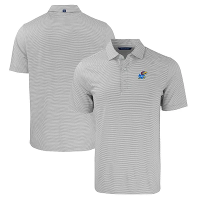 Men's Cutter & Buck Gray/White Kansas Jayhawks Forge Eco Double Stripe Stretch Recycled Polo