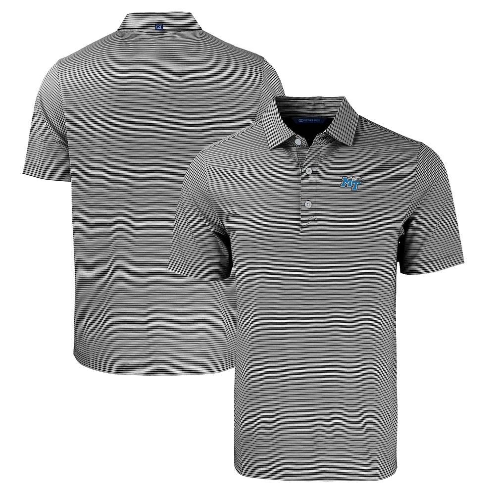 Men's Cutter & Buck Black/White MTSU Blue Raiders Forge Eco Double Stripe Stretch Recycled Polo