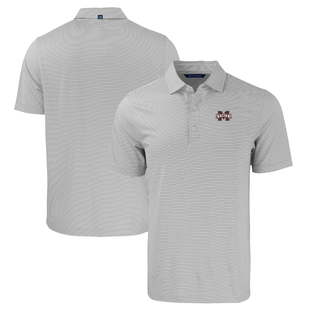 Men's Cutter & Buck Gray/White Mississippi State Bulldogs Forge Eco Double Stripe Stretch Recycled Polo