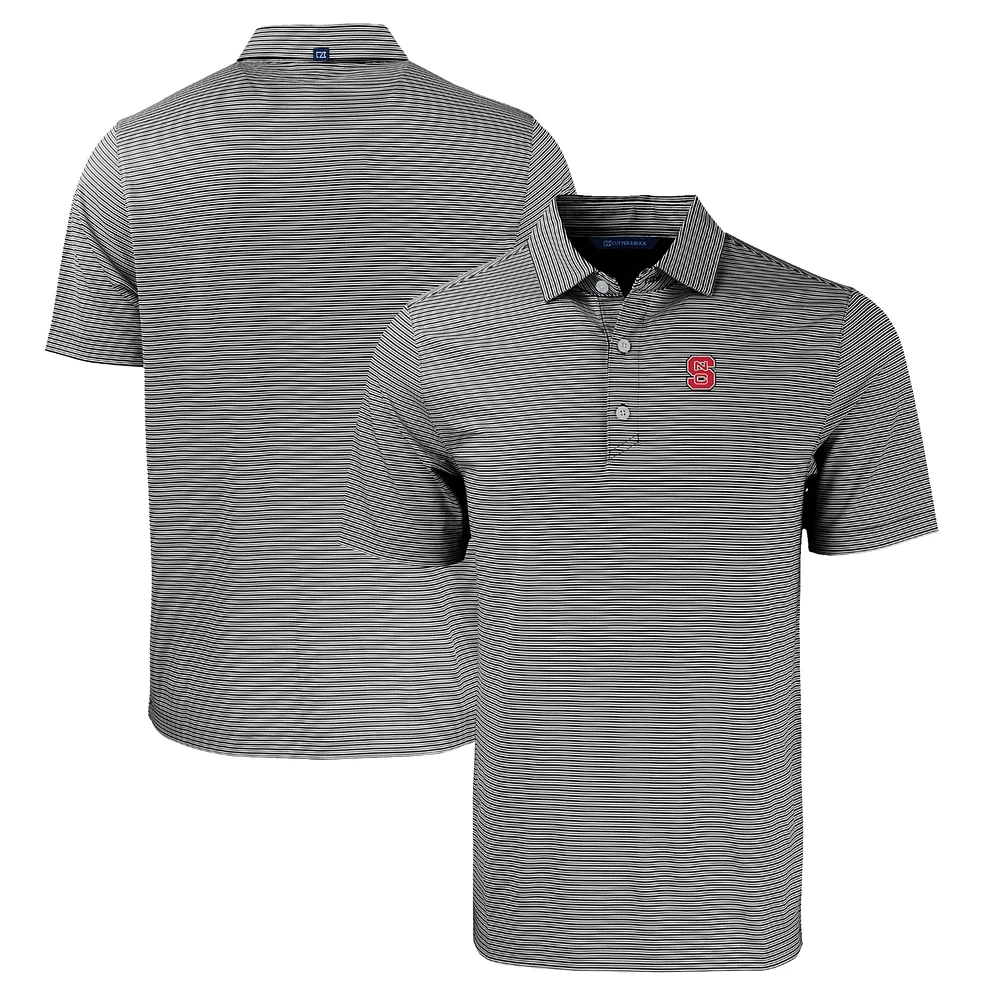 Men's Cutter & Buck Black/White NC State Wolfpack Forge Eco Double Stripe Stretch Recycled Polo