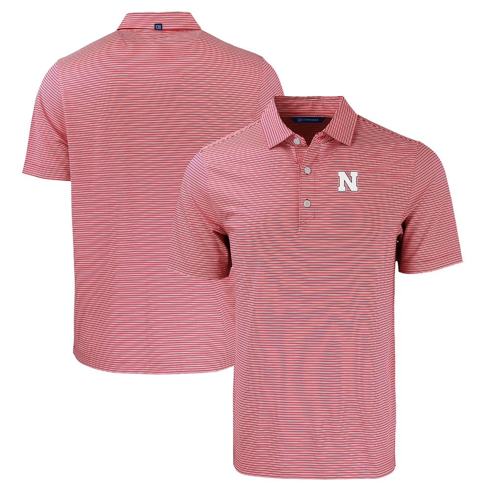 Men's Cutter & Buck Scarlet Nebraska Huskers Forge Eco Double Stripe Stretch Recycled Polo