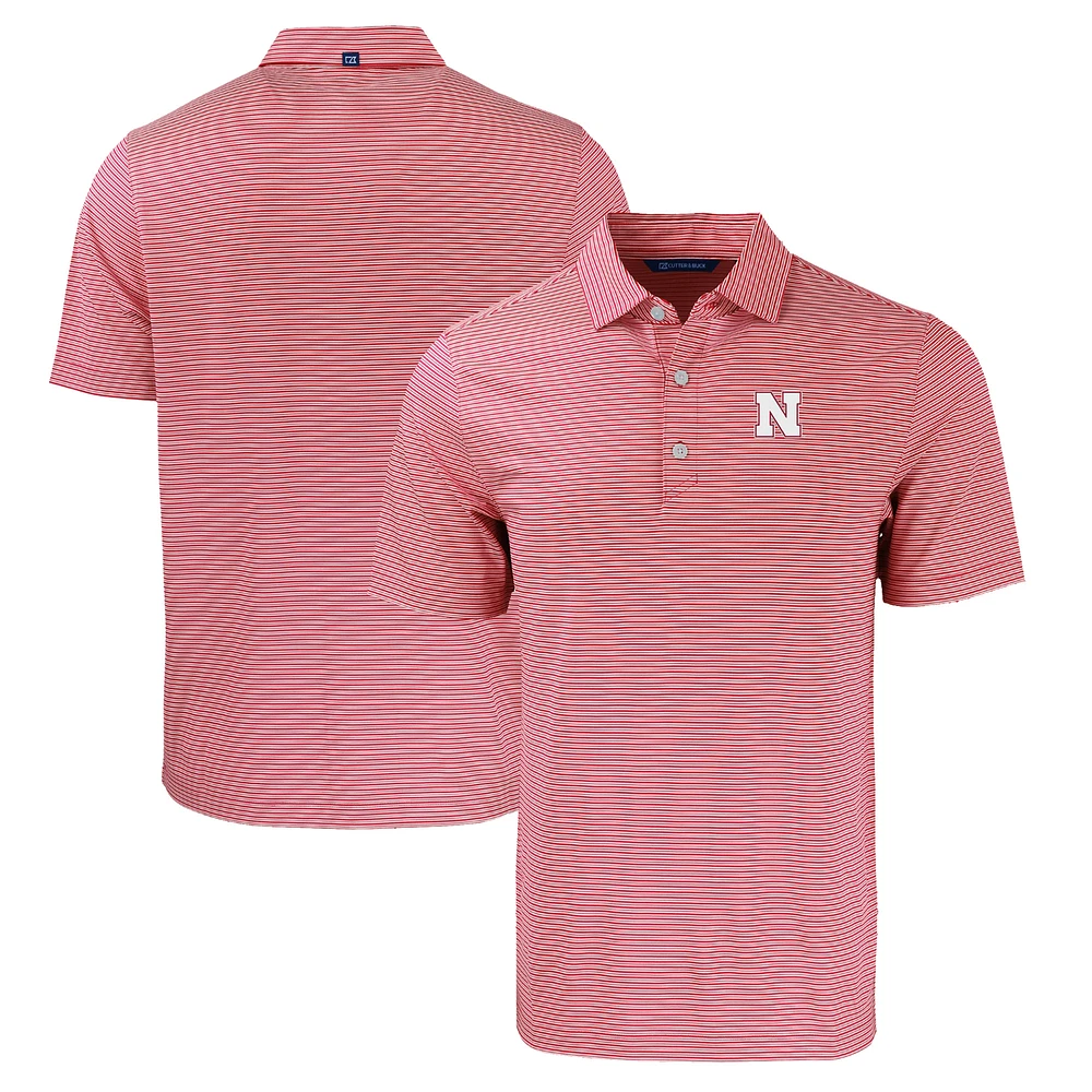 Men's Cutter & Buck Scarlet Nebraska Huskers Forge Eco Double Stripe Stretch Recycled Polo