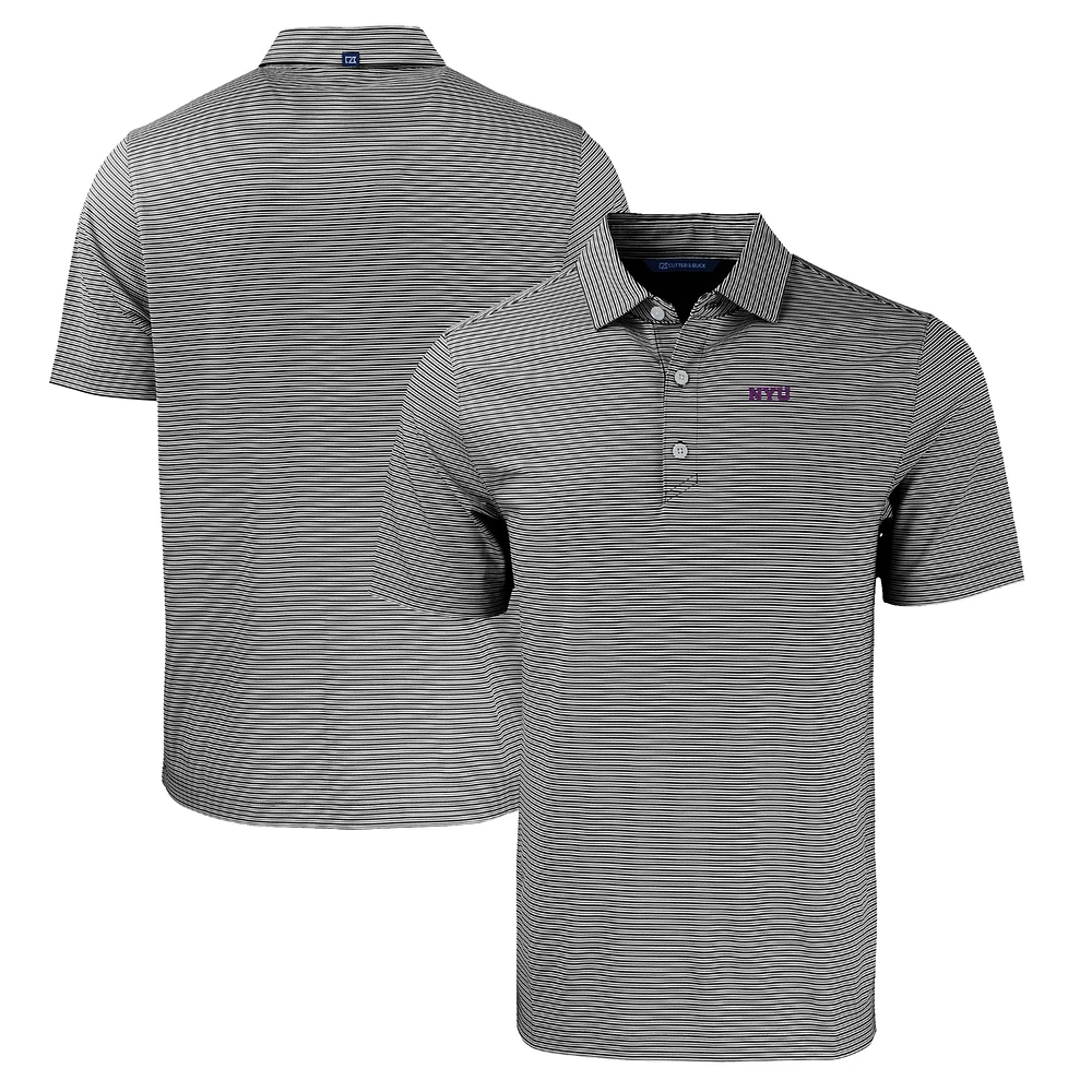Men's Cutter & Buck Black/White NYU Violets Forge Eco Double Stripe Stretch Recycled Polo