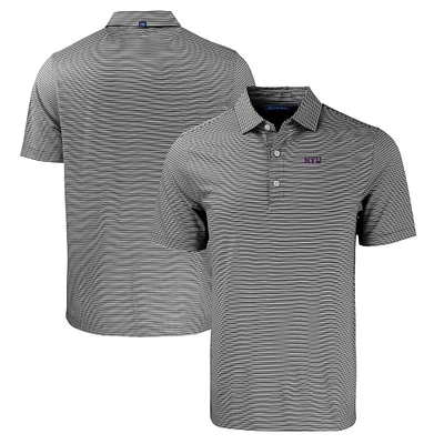 Men's Cutter & Buck Black/White NYU Violets Forge Eco Double Stripe Stretch Recycled Polo