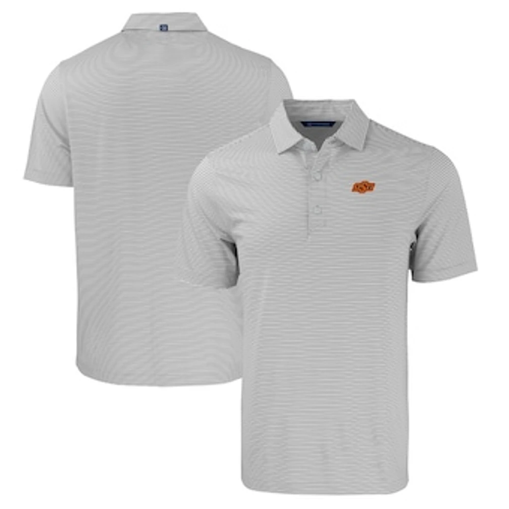 Men's Cutter & Buck Gray/White Oklahoma State Cowboys Forge Eco Double Stripe Stretch Recycled Polo