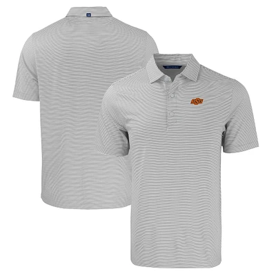 Men's Cutter & Buck Gray/White Oklahoma State Cowboys Forge Eco Double Stripe Stretch Recycled Polo