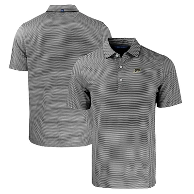 Men's Cutter & Buck Black/White Purdue Boilermakers Forge Eco Double Stripe Stretch Recycled Polo
