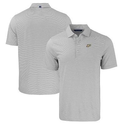 Men's Cutter & Buck Gray/White Purdue Boilermakers Forge Eco Double Stripe Stretch Recycled Polo