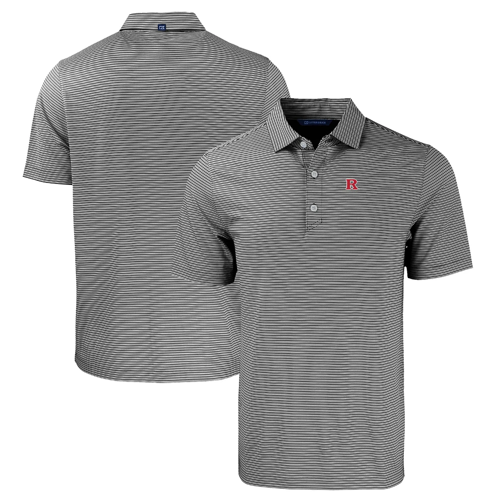 Men's Cutter & Buck Black/White Rutgers Scarlet Knights Forge Eco Double Stripe Stretch Recycled Polo
