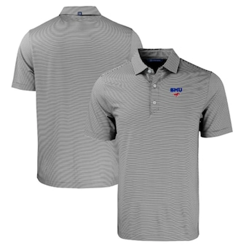 Men's Cutter & Buck Black/White SMU Mustangs Forge Eco Double Stripe Stretch Recycled Polo