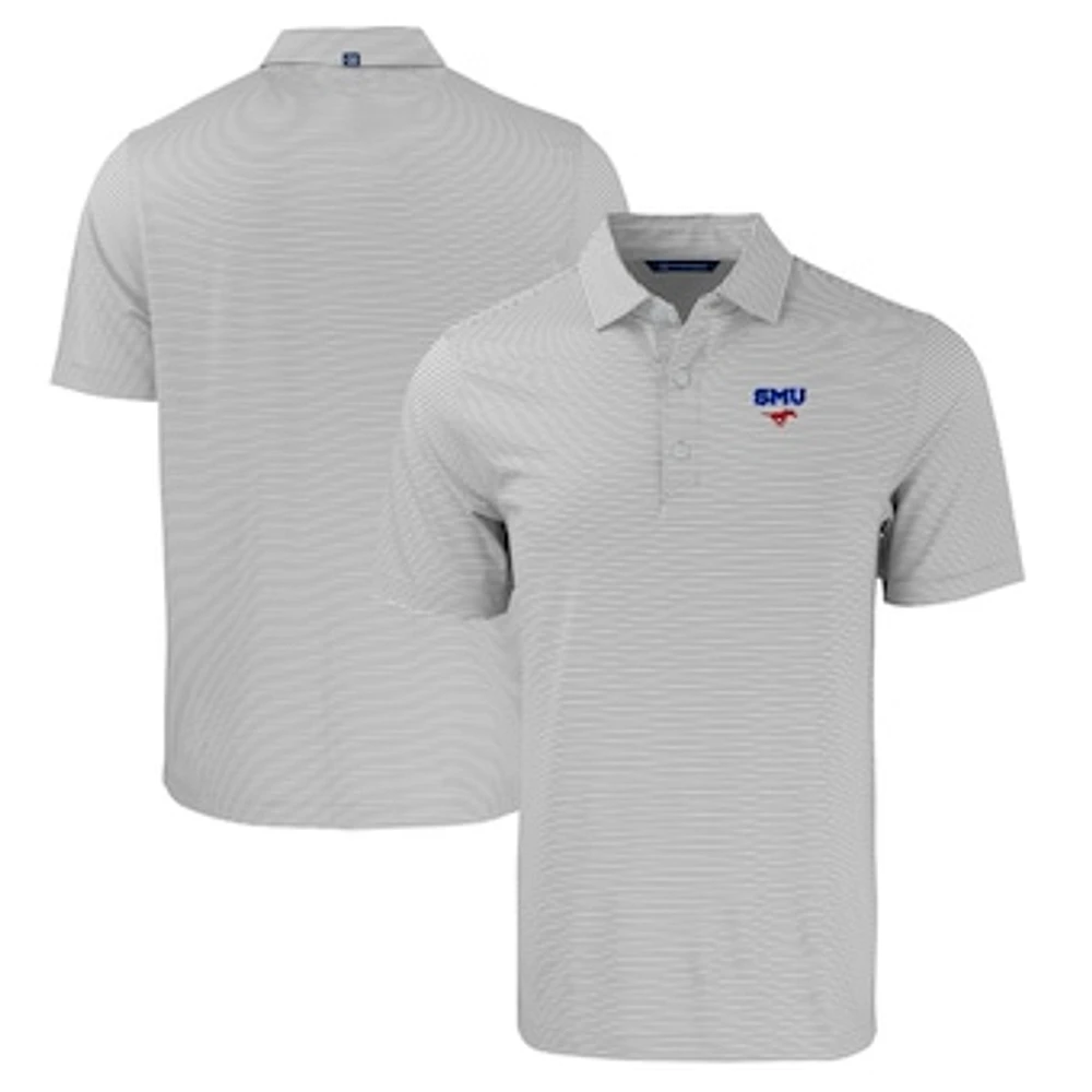 Men's Cutter & Buck Gray/White SMU Mustangs Forge Eco Double Stripe Stretch Recycled Polo