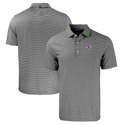 Men's Cutter & Buck Black/White Stephen F Austin Lumberjacks Forge Eco Double Stripe Stretch Recycled Polo