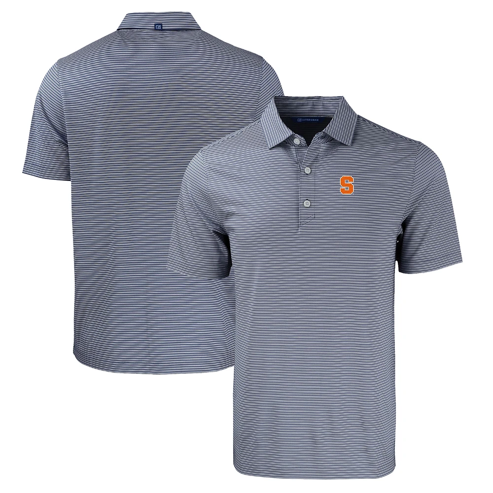 Men's Cutter & Buck Navy/White Syracuse Orange Forge Eco Double Stripe Stretch Recycled Polo