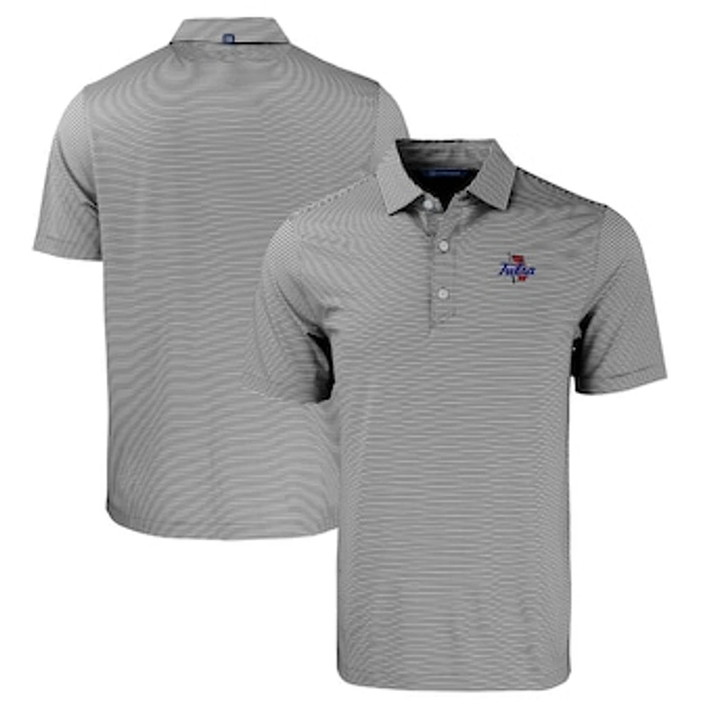 Men's Cutter & Buck Black/White Tulsa Golden Hurricane Forge Eco Double Stripe Stretch Recycled Polo