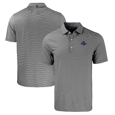 Men's Cutter & Buck Black/White Tulsa Golden Hurricane Forge Eco Double Stripe Stretch Recycled Polo