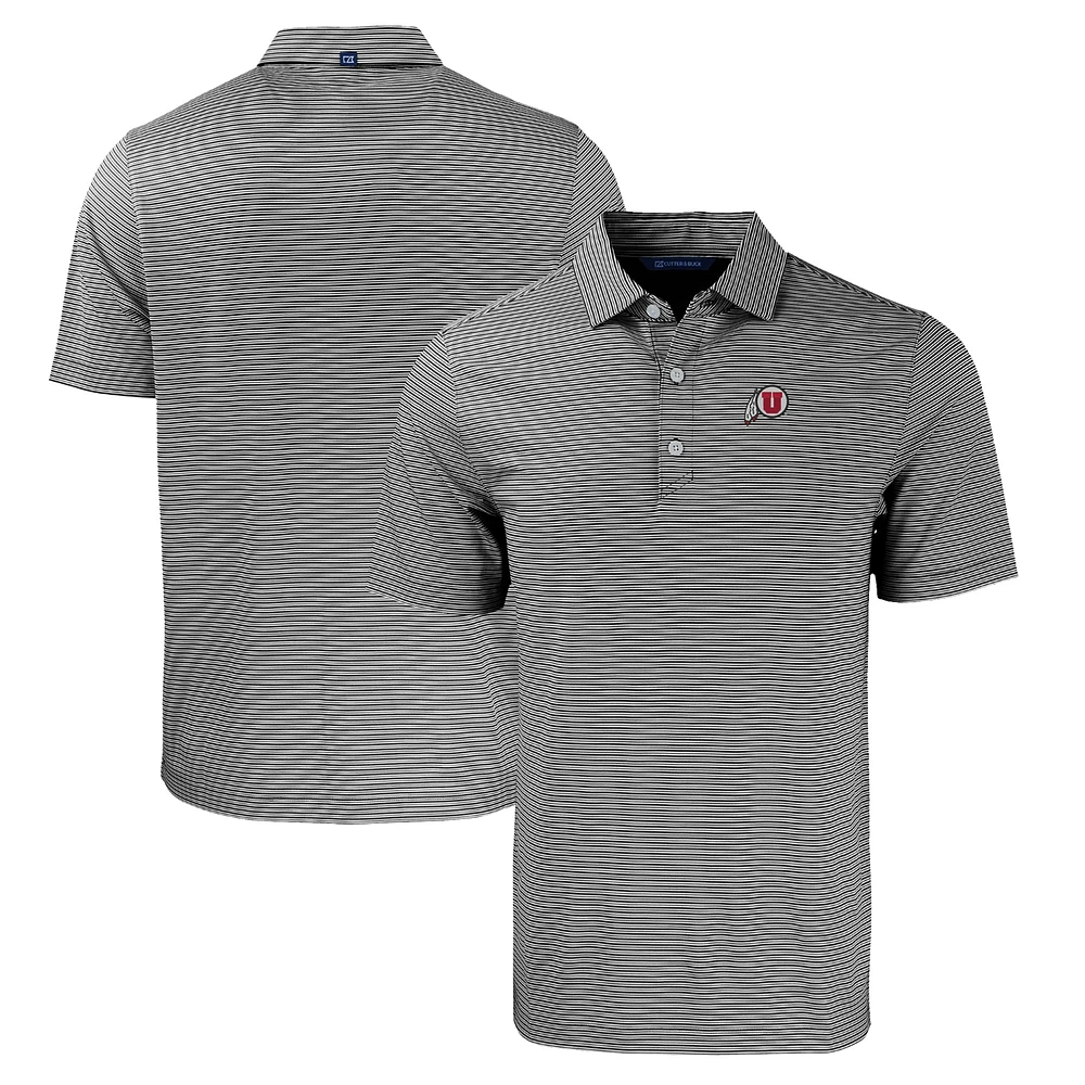 Men's Cutter & Buck Black/White Utah Utes Forge Eco Double Stripe Stretch Recycled Polo