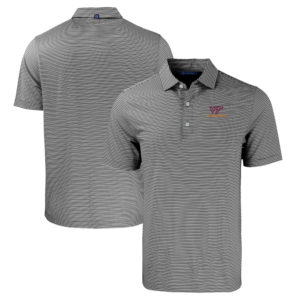 Men's Cutter & Buck Black/White Virginia Tech Hokies Forge Eco Double Stripe Stretch Recycled Polo