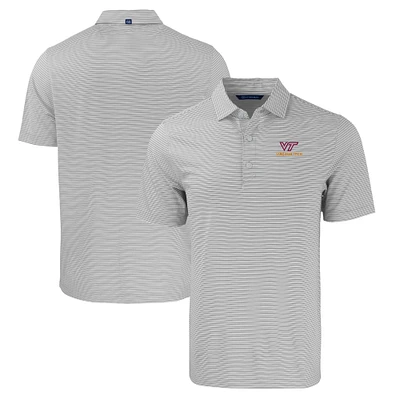 Men's Cutter & Buck Gray/White Virginia Tech Hokies Forge Eco Double Stripe Stretch Recycled Polo