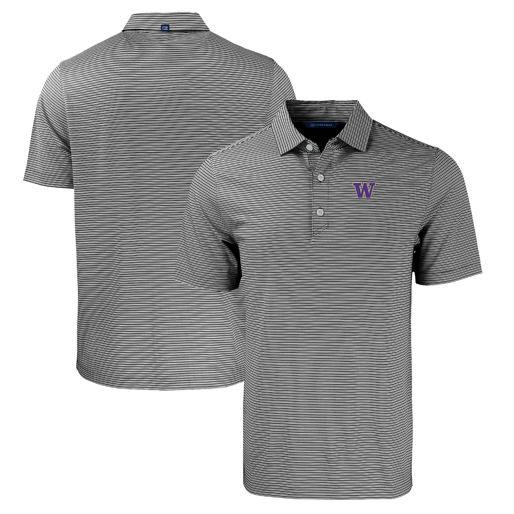 Men's Cutter & Buck Black/White Washington Huskies Forge Eco Double Stripe Stretch Recycled Polo