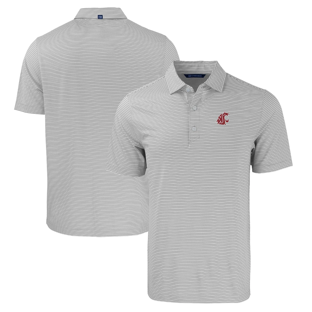 Men's Cutter & Buck Gray/White Washington State Cougars Forge Eco Double Stripe Stretch Recycled Polo