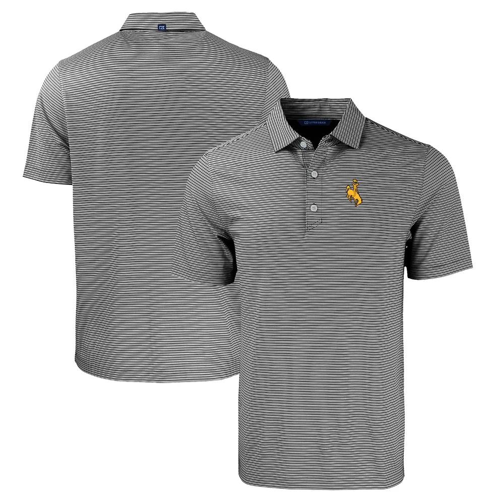 Men's Cutter & Buck Black/White Wyoming Cowboys Forge Eco Double Stripe Stretch Recycled Polo