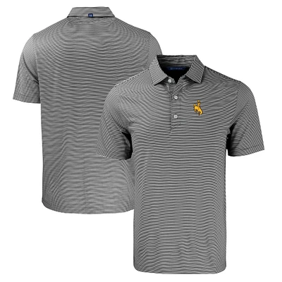 Men's Cutter & Buck Black/White Wyoming Cowboys Forge Eco Double Stripe Stretch Recycled Polo