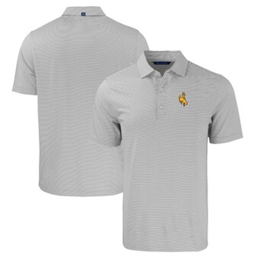 Men's Cutter & Buck Gray/White Wyoming Cowboys Forge Eco Double Stripe Stretch Recycled Polo