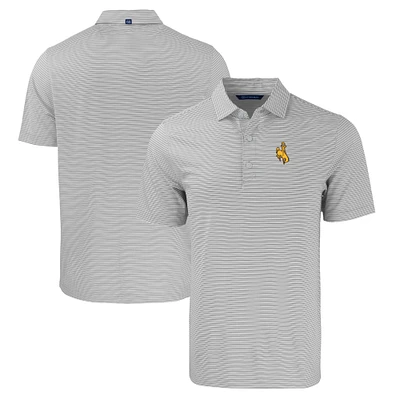 Men's Cutter & Buck Gray/White Wyoming Cowboys Forge Eco Double Stripe Stretch Recycled Polo