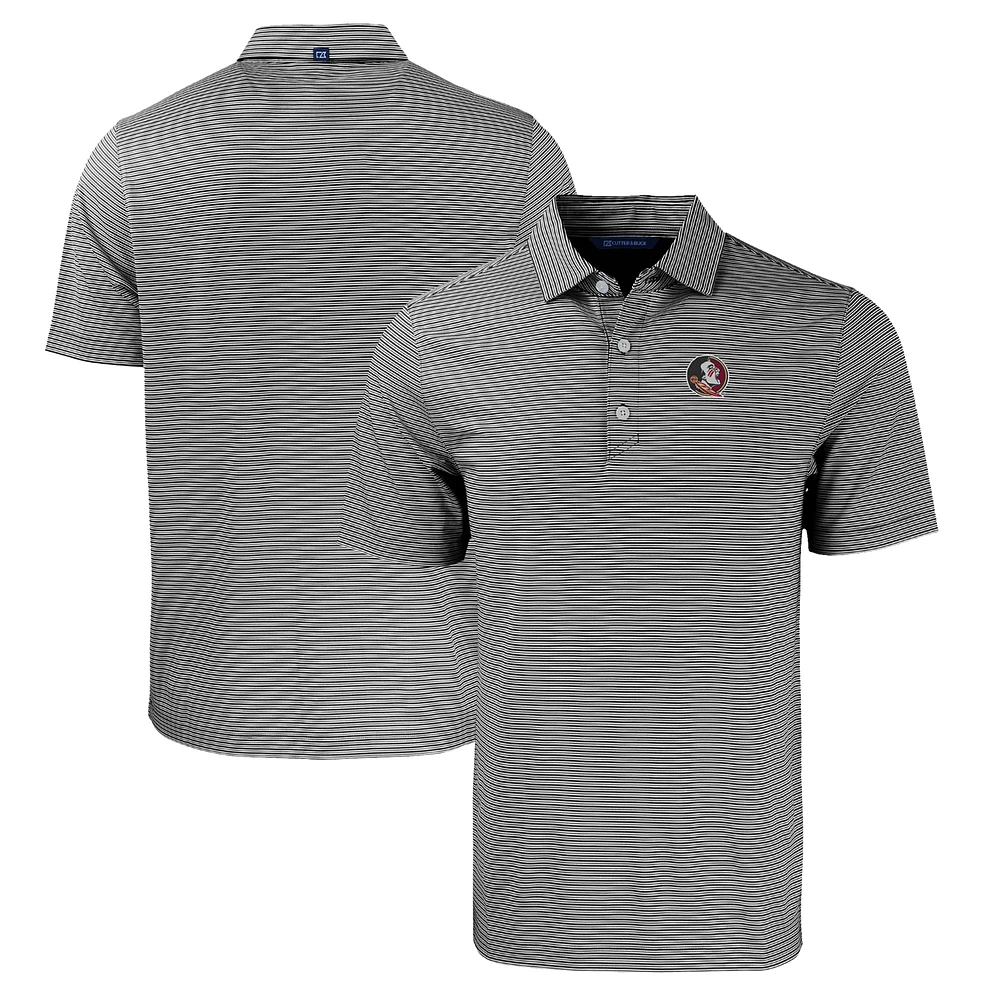 Men's Cutter & Buck Black/White Florida State Seminoles Forge Eco Double Stripe Stretch Recycled Polo