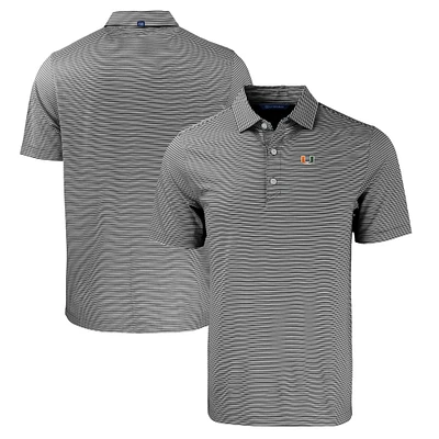 Men's Cutter & Buck Black/White Miami Hurricanes Forge Eco Double Stripe Stretch Recycled Polo