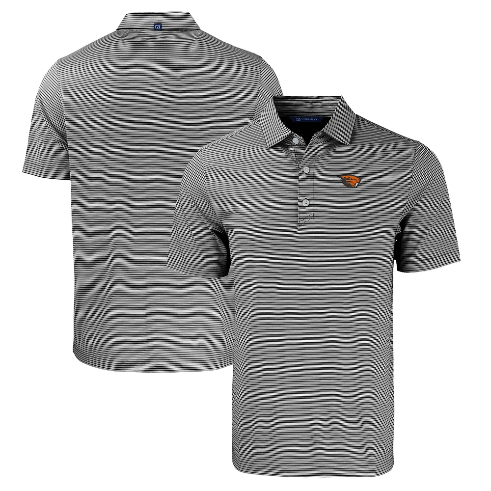 Men's Cutter & Buck Black/White Oregon State Beavers Forge Eco Double Stripe Stretch Recycled Polo