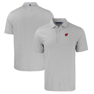 Men's Cutter & Buck Gray/White Wisconsin Badgers Forge Primary Logo Eco Double Stripe Stretch Recycled Polo