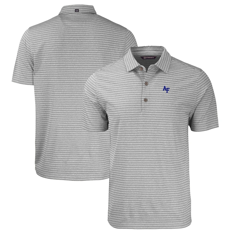Men's Cutter & Buck Heather Gray Air Force Falcons Forge Eco Stripe Stretch Recycled Polo