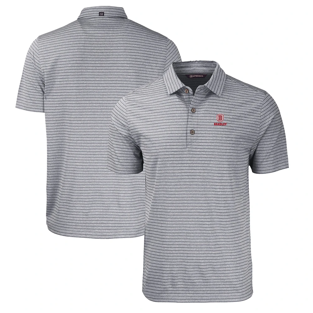 Men's Cutter & Buck Heather Black Bradley Braves Forge Eco Stripe Stretch Recycled Polo