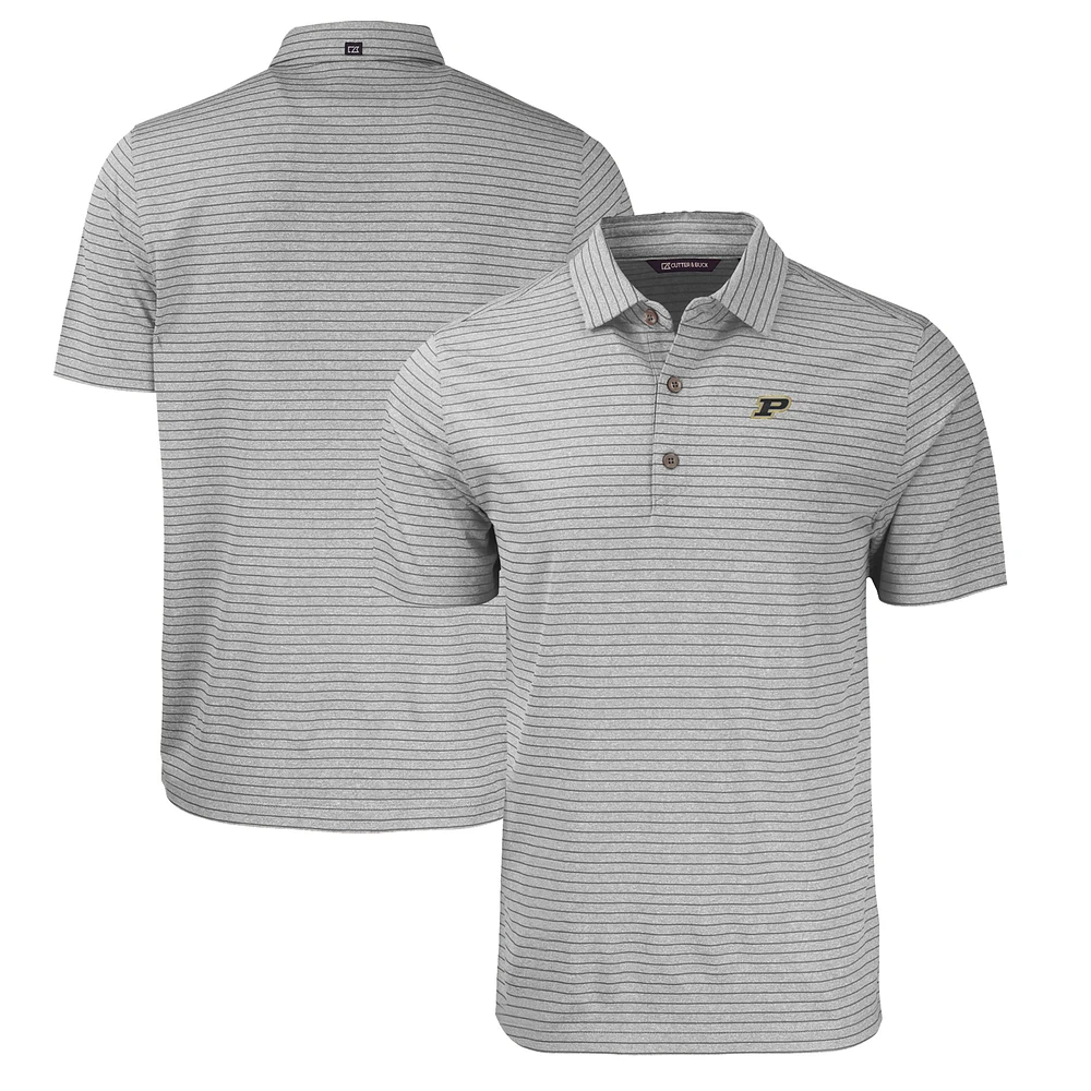 Men's Cutter & Buck Heather Gray Purdue Boilermakers Forge Eco Stripe Stretch Recycled Polo
