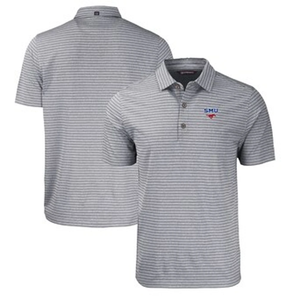 Men's Cutter & Buck Heather Black SMU Mustangs Forge Eco Heathered Stripe Stretch Recycled Polo