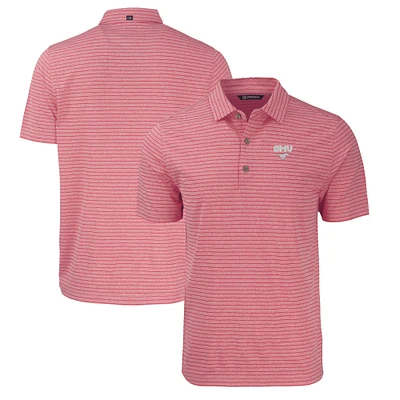 Men's Cutter & Buck Heather Red SMU Mustangs Forge Eco Heathered Stripe Stretch Recycled Polo