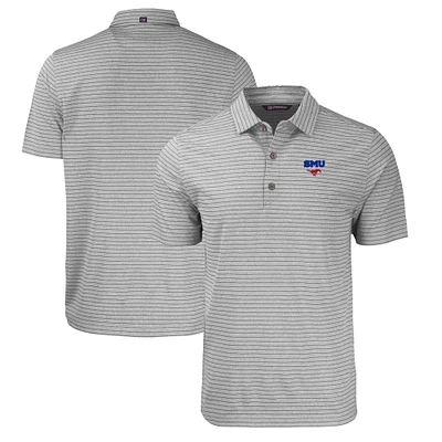 Men's Cutter & Buck Heather Gray SMU Mustangs Forge Eco Heathered Stripe Stretch Recycled Polo