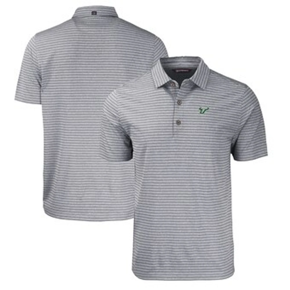 Men's Cutter & Buck Heather Black South Florida Bulls Forge Eco Heathered Stripe Stretch Recycled Polo
