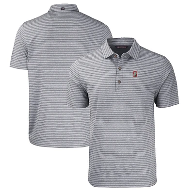 Men's Cutter & Buck Heather Black Stanford Cardinal Forge Eco Heathered Stripe Stretch Recycled Polo