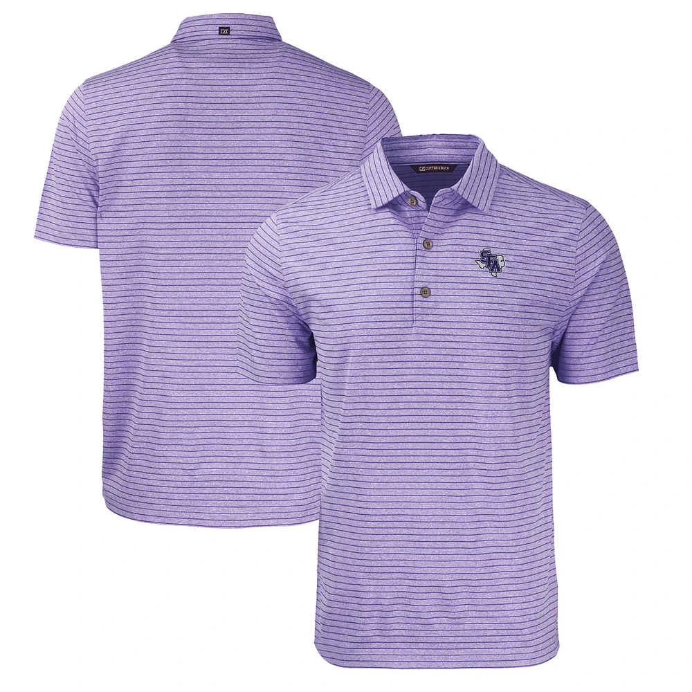Men's Cutter & Buck Heather Purple Stephen F Austin Lumberjacks Forge Eco Heathered Stripe Stretch Recycled Polo