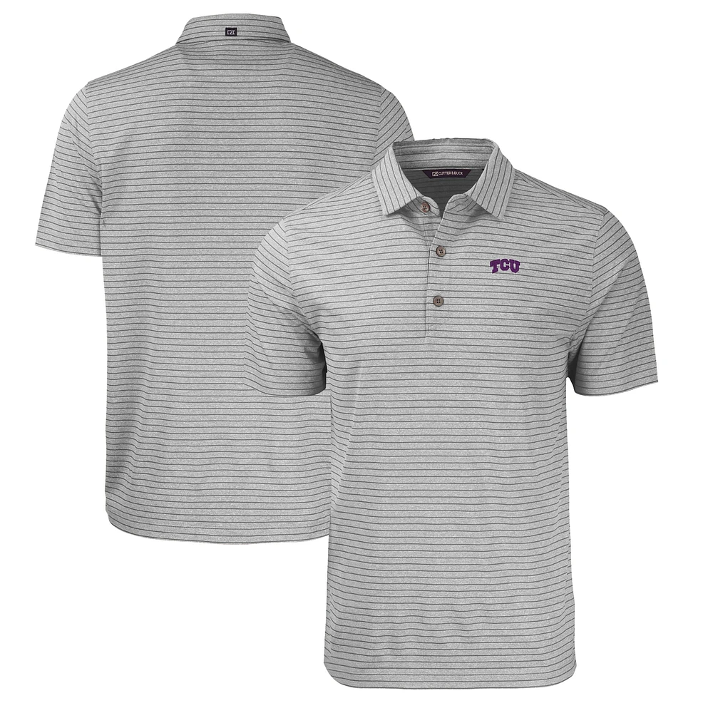 Men's Cutter & Buck Heather Gray TCU Horned Frogs Forge Eco Heathered Stripe Stretch Recycled Polo