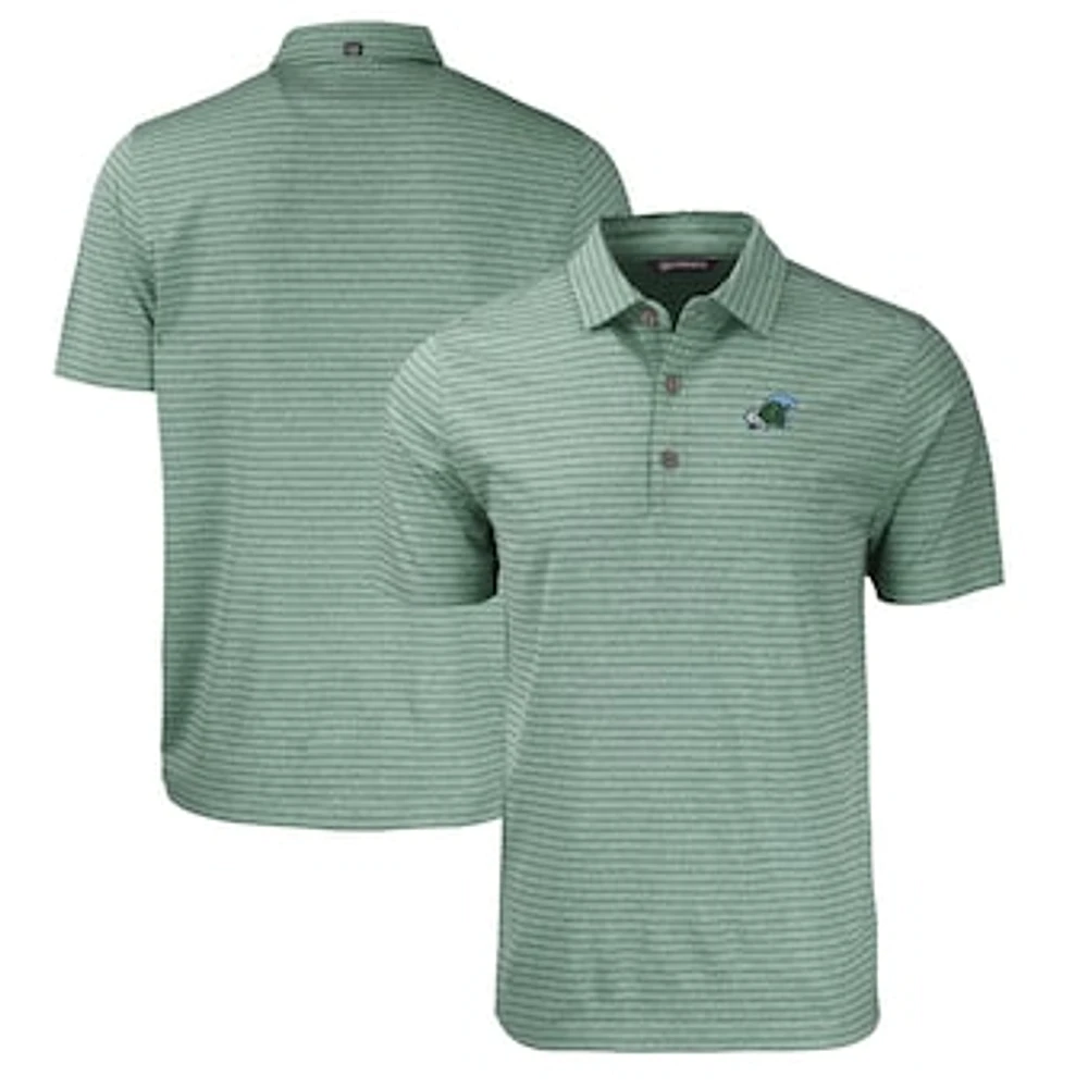 Men's Cutter & Buck Heather Tulane Green Wave Forge Eco Heathered Stripe Stretch Recycled Polo