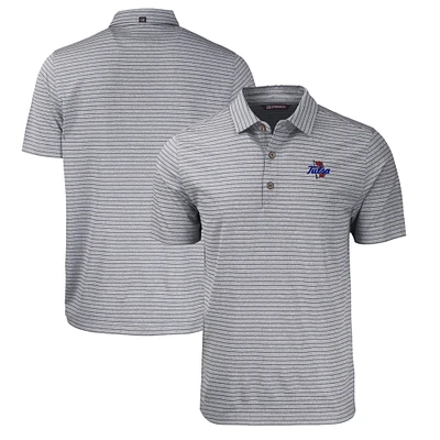 Men's Cutter & Buck Heather Black Tulsa Golden Hurricane Forge Eco Heathered Stripe Stretch Recycled Polo