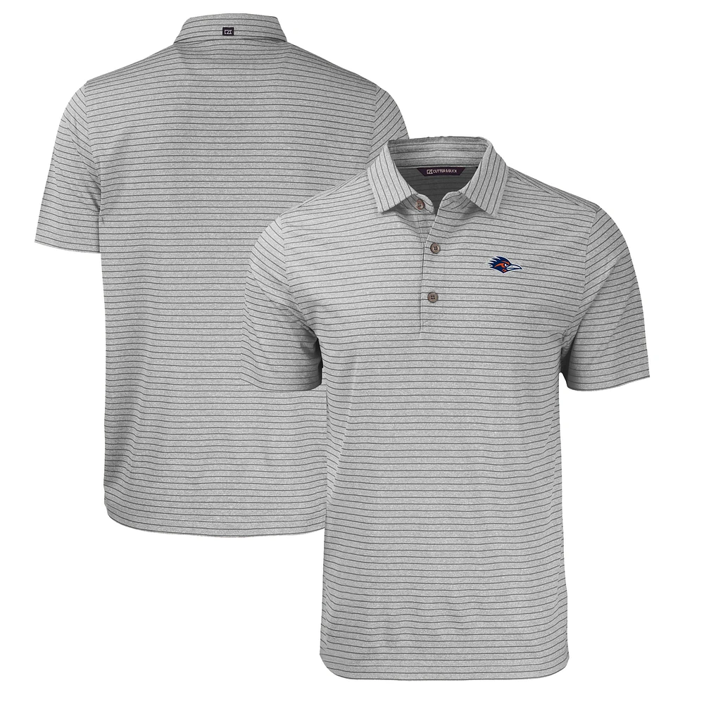 Men's Cutter & Buck Heather Gray UTSA Roadrunners Forge Eco Heathered Stripe Stretch Recycled Polo