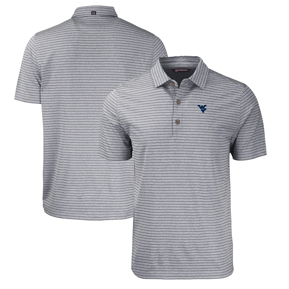 Men's Cutter & Buck Heather Black West Virginia Mountaineers Forge Eco Heathered Stripe Stretch Recycled Polo