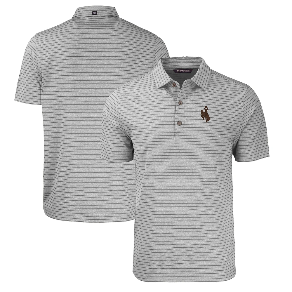 Men's Cutter & Buck Heather Wyoming Cowboys Forge Eco Heathered Stripe Stretch Recycled Polo