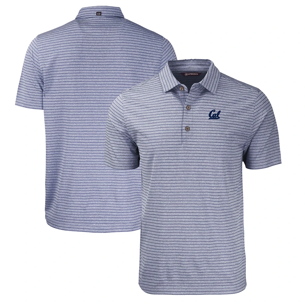 Men's Cutter & Buck Heather Navy Cal Bears Forge Eco Heathered Stripe Stretch Recycled Polo