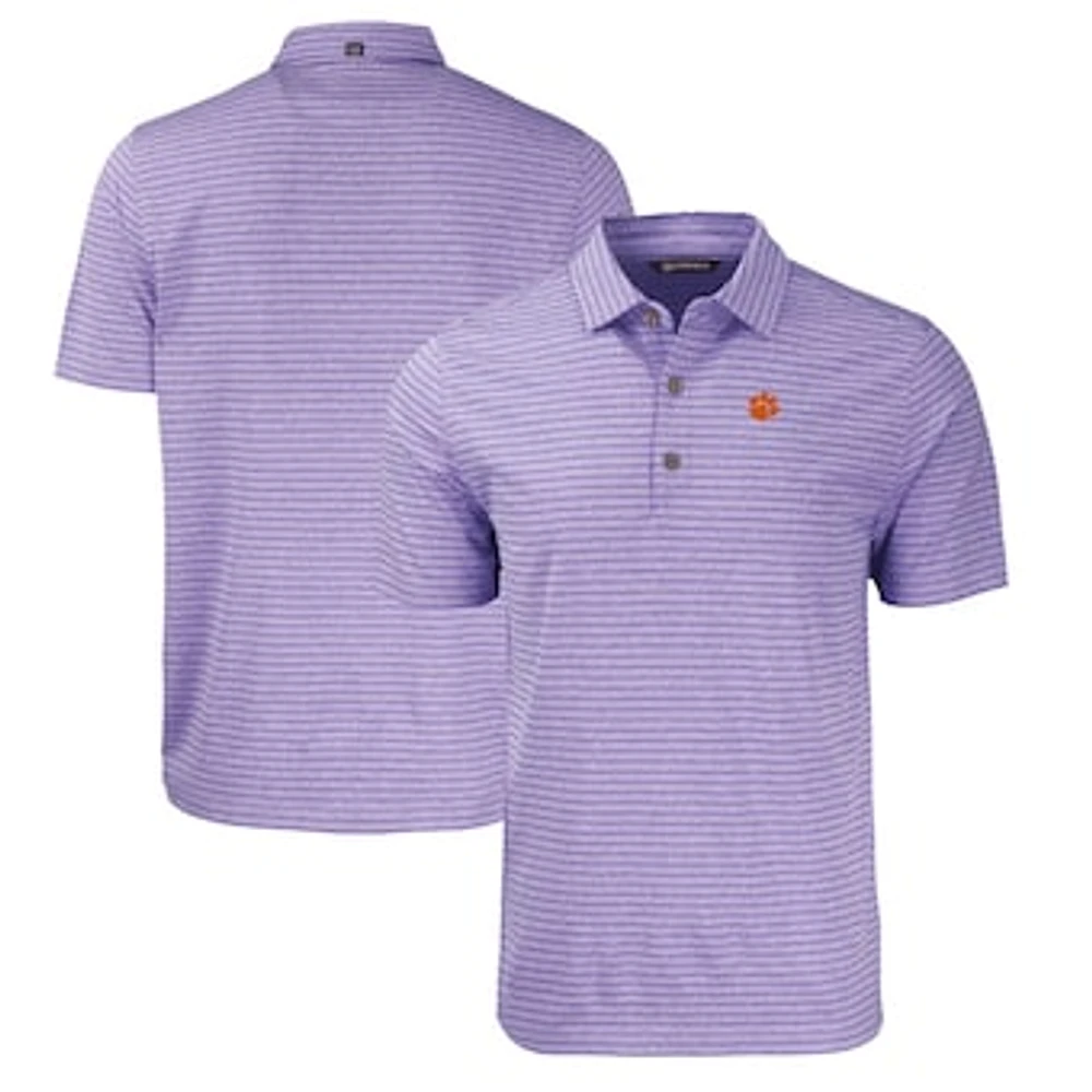 Men's Cutter & Buck Heather Purple Clemson Tigers Forge Eco Heathered Stripe Stretch Recycled Polo